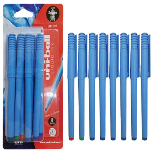 Uni-ball UB-100 Roller pen Blister Pack of 8 Pcs Asst - Al Masam Stationery LLC Main image