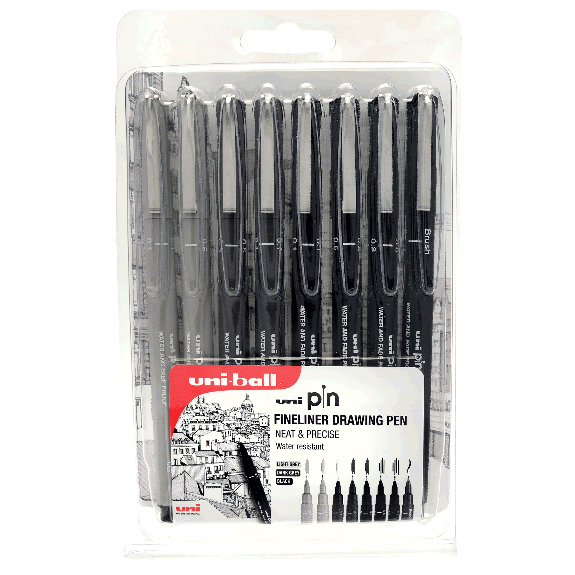 Uni Pin 200 Fine Liner Pack of 8 Pcs Black Asst numbers set - Al Masam Stationery LLC Main image