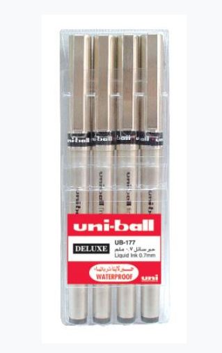 Uniball Delux 0.7mm pen Blue wallet of 4 - Al Masam Stationery LLC Main image