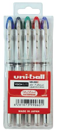Uniball UB200 Vision Elite R/pen 0.8mm Wallet of 5 Color - Al Masam Stationery LLC Main image