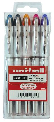 Uniball UB200 Vision Elite R/pen 0.8mm Wallet of 5 Color Asst - Al Masam Stationery LLC Main image