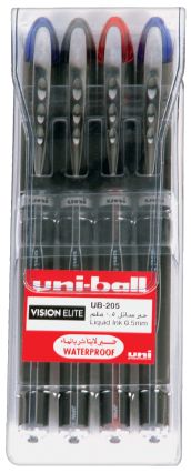 Uniball UB205 Vision Elite R/pen 0.5mm Wallet of 4 Colors - Al Masam Stationery LLC Main image