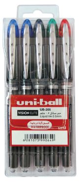 Uniball UB205 Vision Elite R/pen 0.5mm Wallet of 5 Colors - Al Masam Stationery LLC Main image