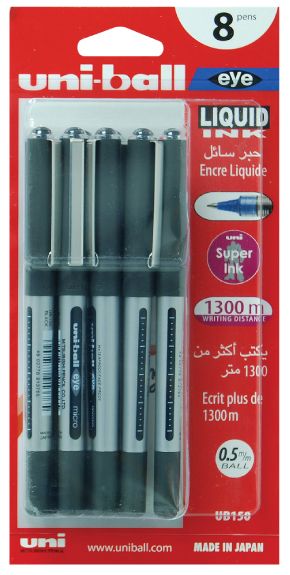 UB 150 Uni Ball Eye Micro Roller pen Black (Pack of 8) - Al Masam Stationery LLC Main image