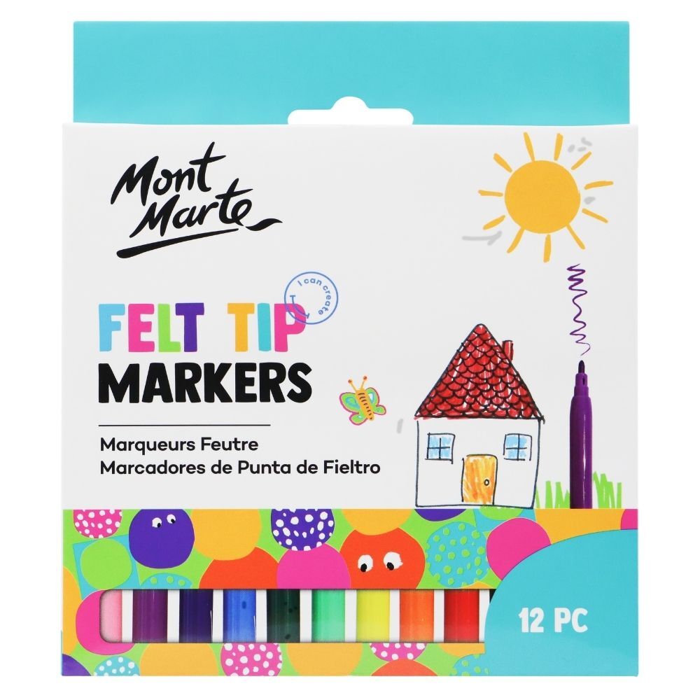 Mont marte Kids Felt Tip Markers 12pc - Basics - Al Masam Stationery LLC