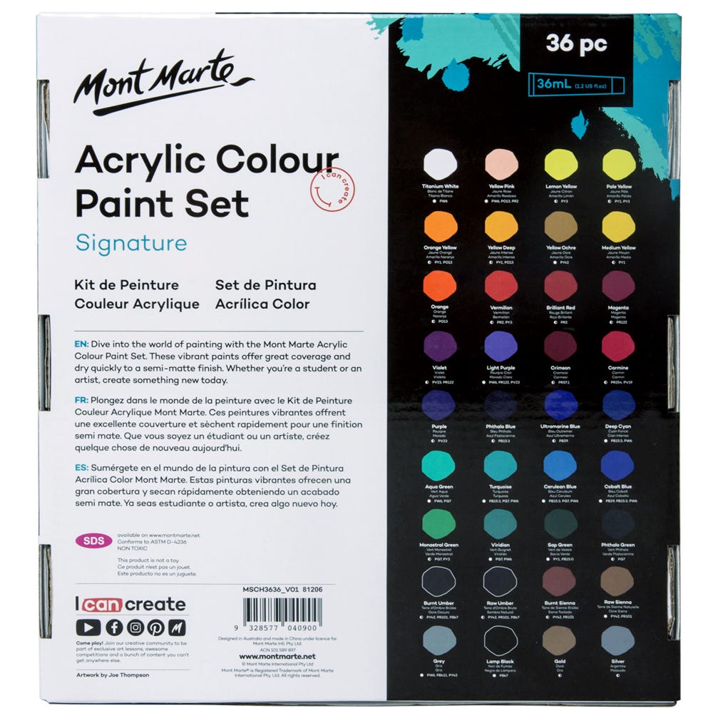 Mont Marte Acrylic Paint Set 36pc x 36ml - Al Masam Stationery LLC - art & craft - art & craft