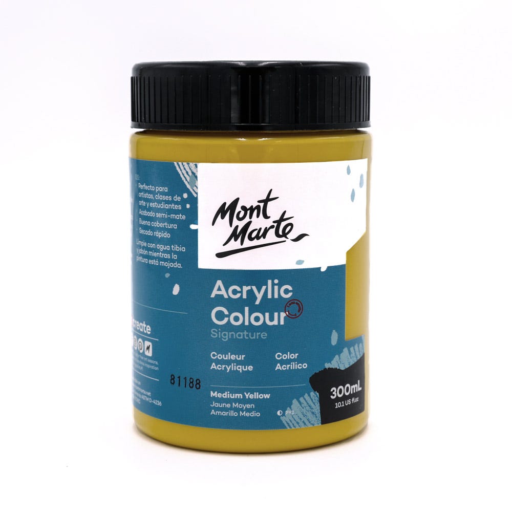 Mont marte Acrylic Colour Paint 300ml - Medium Yellow - Al Masam Stationery LLC