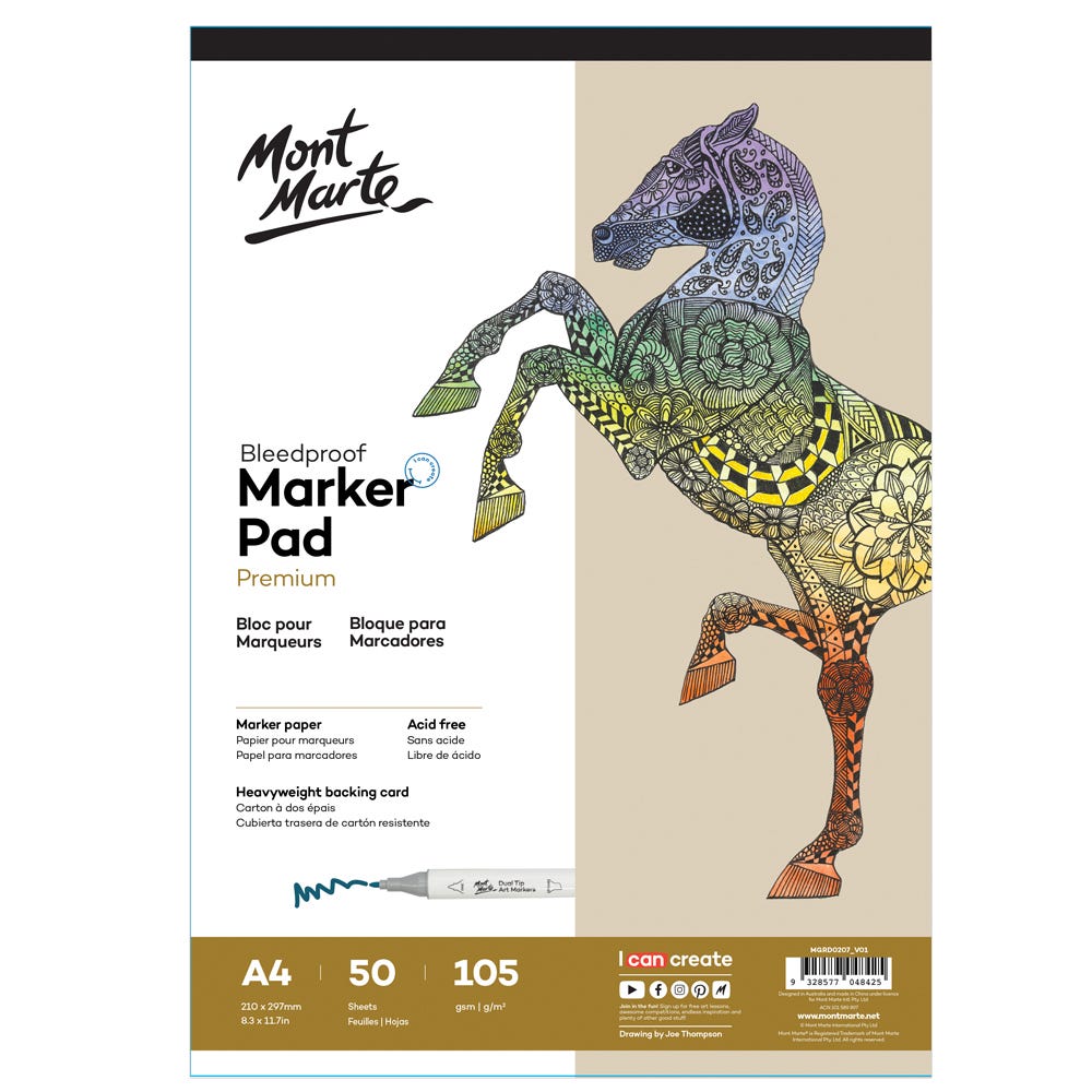 Mont Marte Bleedproof Marker Pad 105gsm A4 50 Sheets - Al Masam Stationery LLC Main image