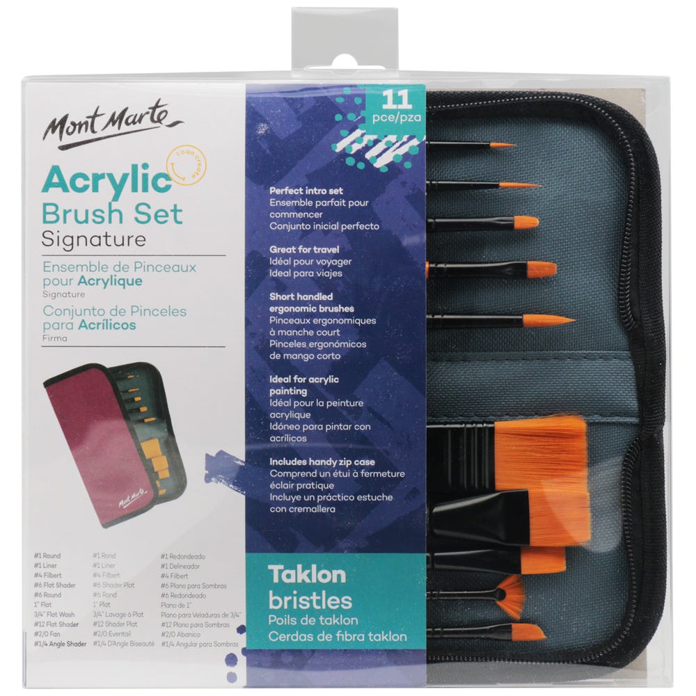 Mont Marte Brush Set in Wallet 11pc - Acrylic - Al Masam Stationery LLC Main image