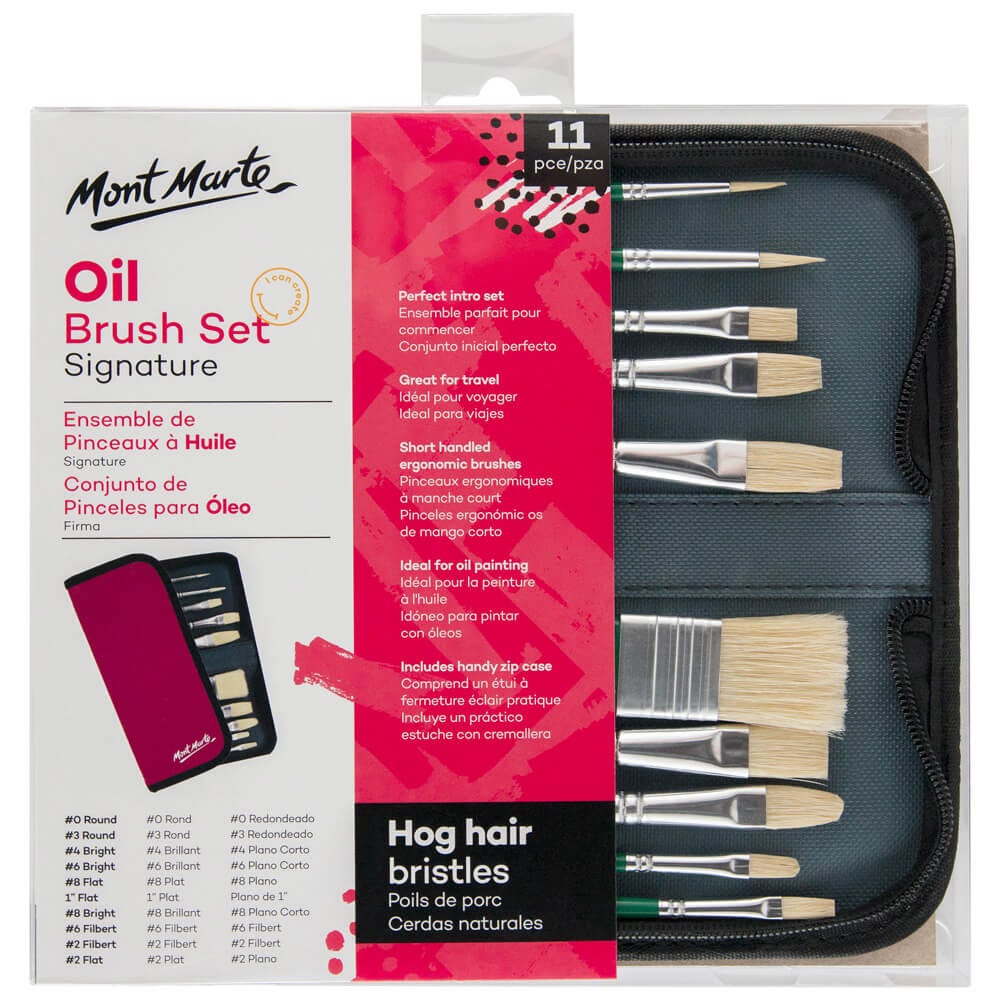 Mont Marte Brush Set in Wallet 11pc - Oil - Al Masam Stationery LLC