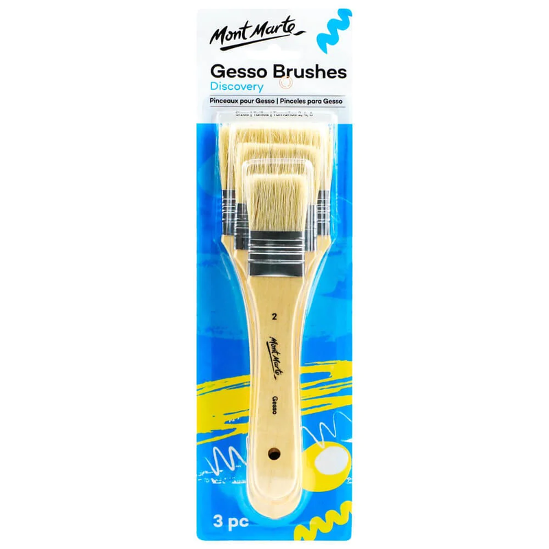 Mont Marte Gesso Brushes in sizes 2, 4, and 6, set of painting brushes with synthetic bristles for artistic projects.