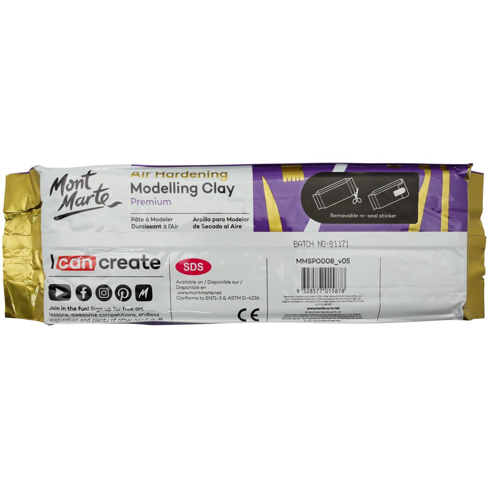 Mont Marte Air Hardening Modelling Clay in terracotta color, 2kg, showing smooth, pliable clay for sculpting and craft projects.