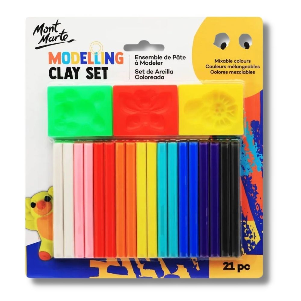 Mont Marte Kids Colour Modelling Clay Set w/Moulds 21pce - Al Masam Stationery LLC Main image