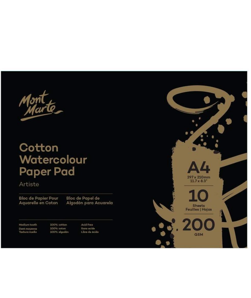 Mont Marte Cotton Watercolour Paper 200gsm A4 10 Sheets - Al Masam Stationery LLC Main image