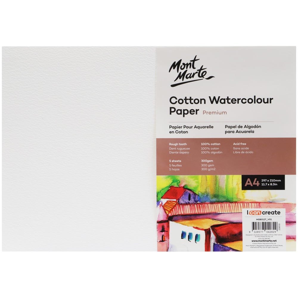 Mont Marte Cotton Watercolour Paper 300gsm A4 5 Sheets - Al Masam Stationery LLC Main image