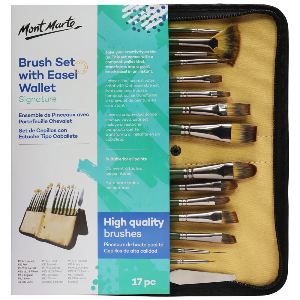 Mont Marte Artist Brush Set w/ Easel Wallet 17pc - Al Masam Stationery LLC Main image
