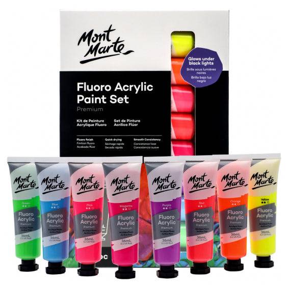 MM Fluoro Acrylic Paint Set 8pc x 36ml - Al Masam Stationery LLC Main image