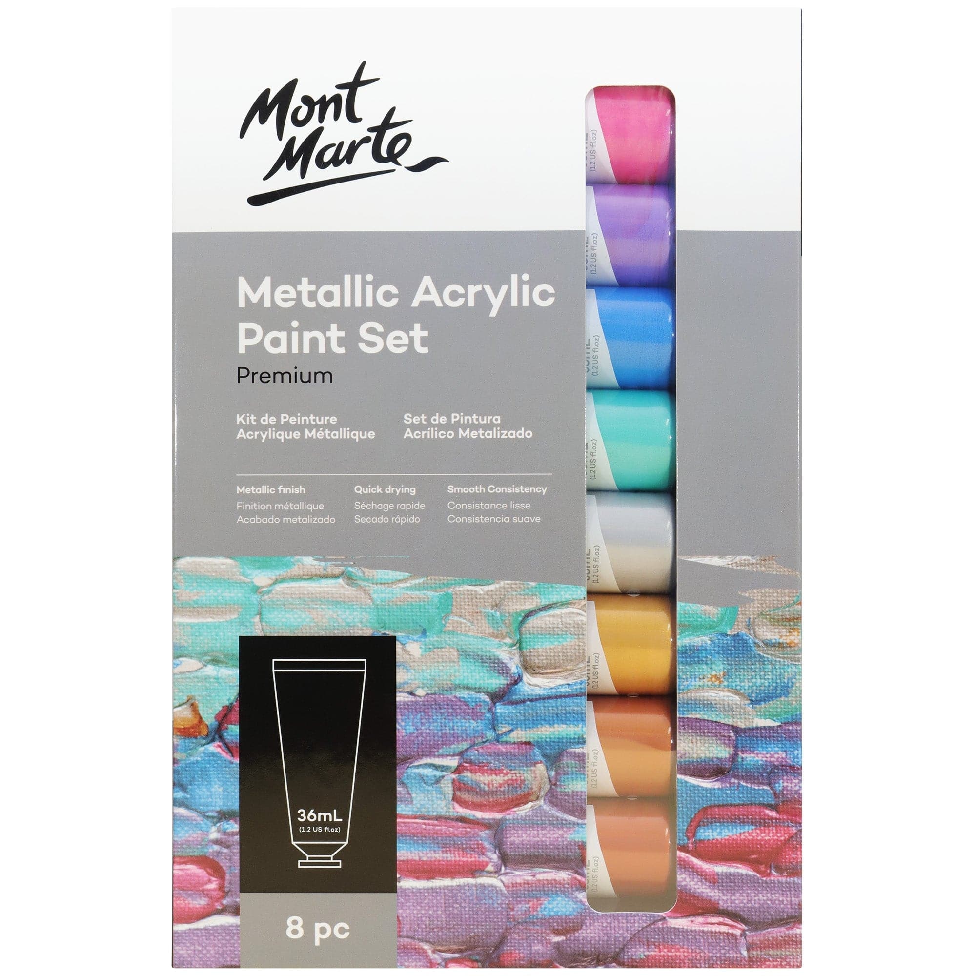 MM Metallic Acrylic Paint Set 8pc x 36ml - Al Masam Stationery LLC Main image