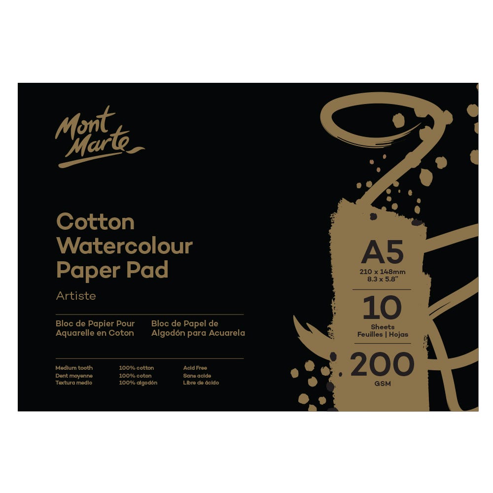 Mont Marte Cotton Watercolour Paper 200gsm A5 10 Sheets - Al Masam Stationery LLC Main image
