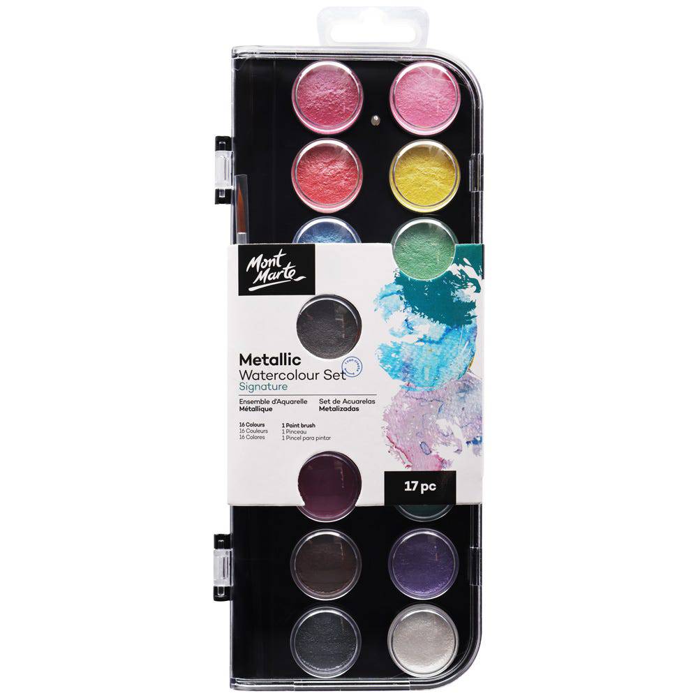 Mont Marte Metallic Watercolour Cake Set 17pc - Al Masam Stationery LLC Main image