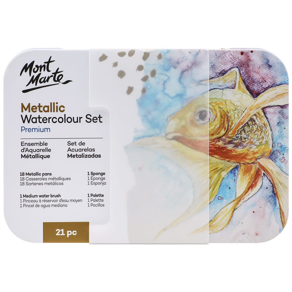 Mont Marte Metallic Watercolour Cake Set in Tin 21pc - Al Masam Stationery LLC Main image
