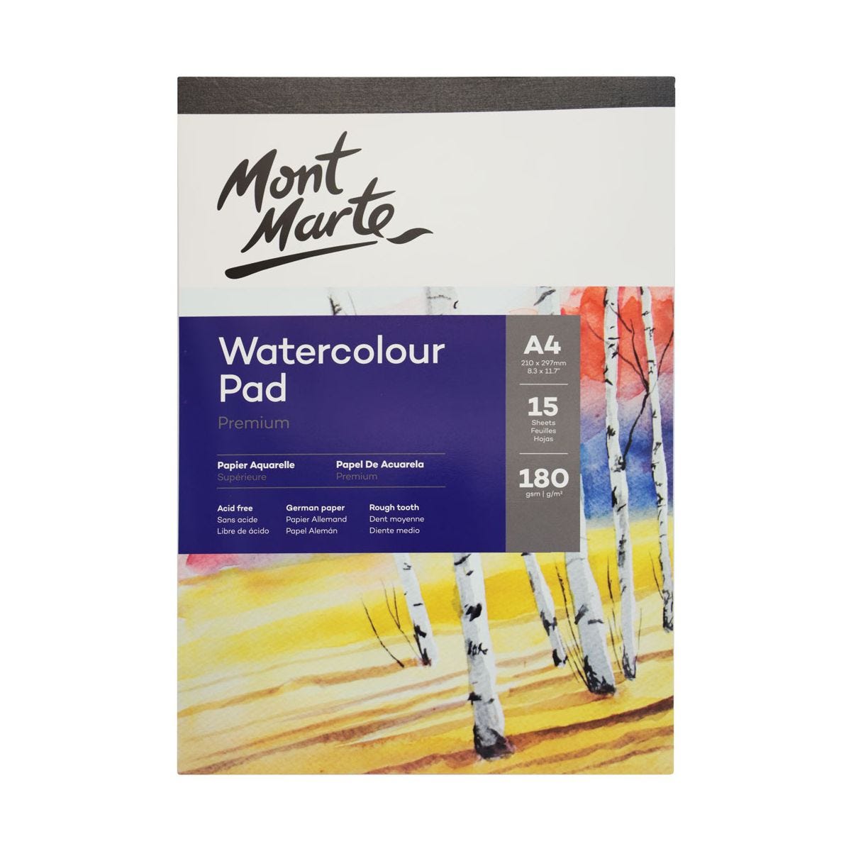 Mont Marte Watercolour Pad German Paper A4 180gsm 15sht - Al Masam Stationery LLC Main image