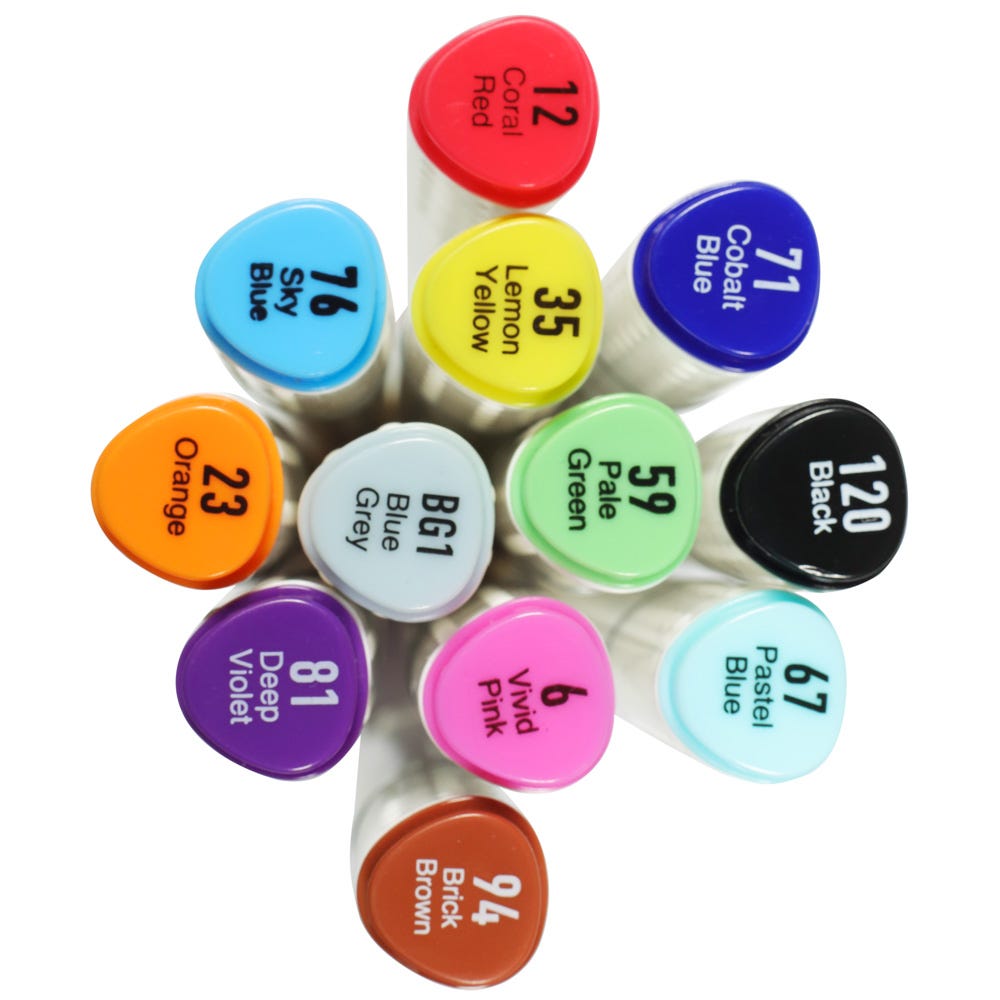 Mont Marte Dual Tip Alcohol Art Markers 12pc for Illustration, Manga & Colour Blending