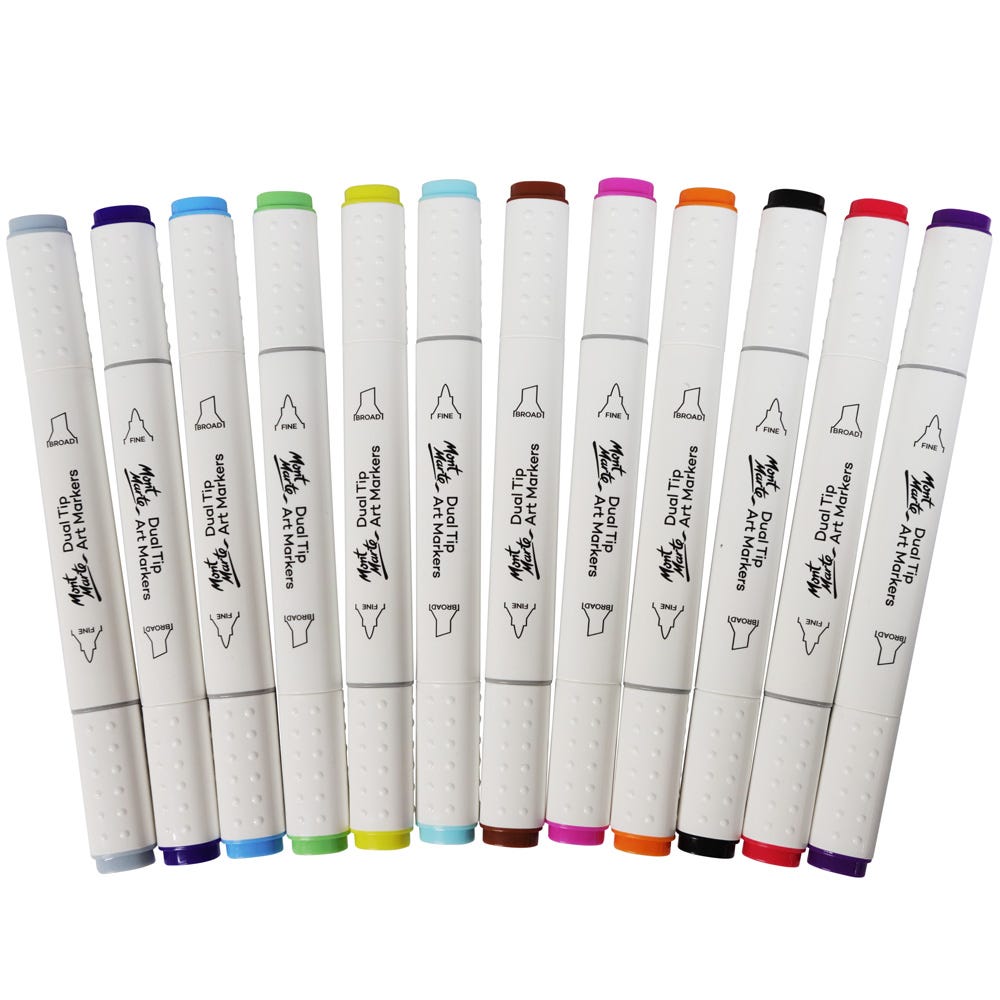 Mont Marte Dual Tip Alcohol Art Markers 12pc for Illustration, Manga & Colour Blending