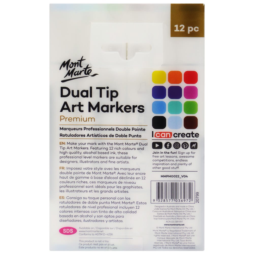 Mont Marte Dual Tip Alcohol Art Markers 12pc for Illustration, Manga & Colour Blending