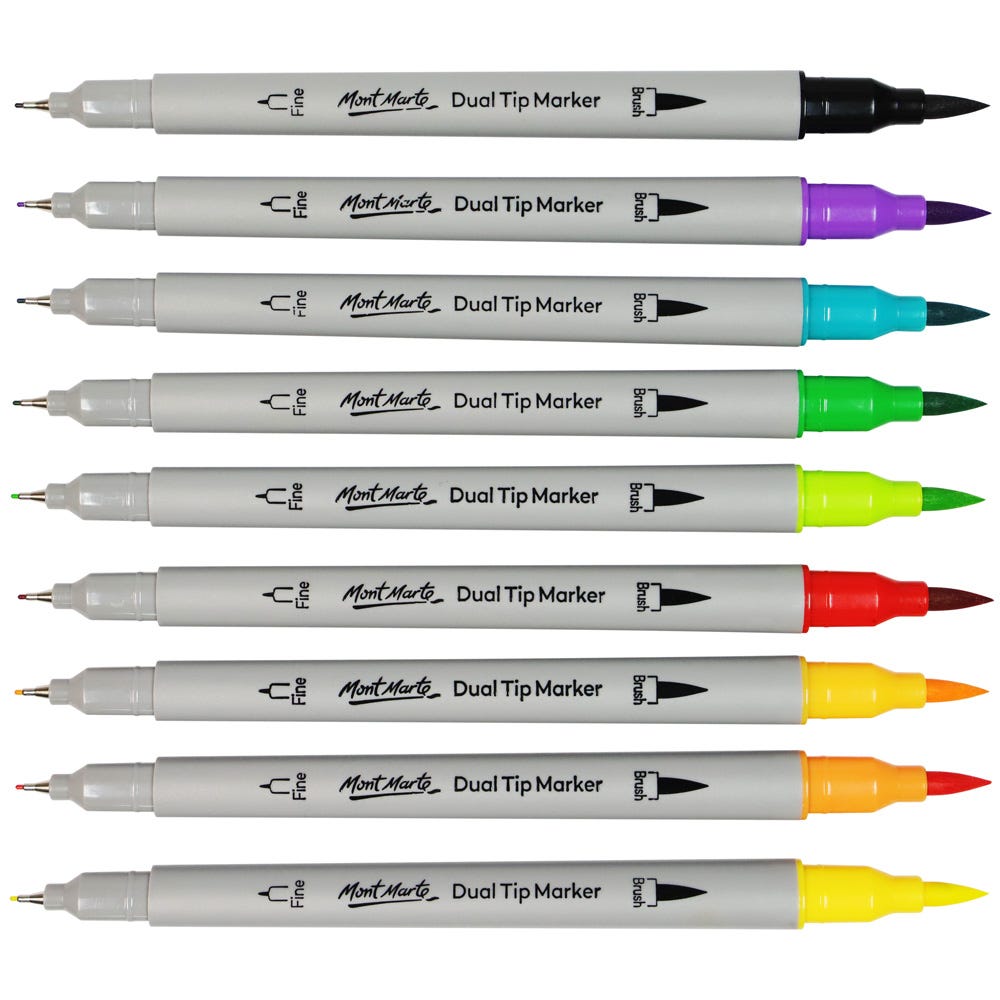 Mont Marte Dual Tip Brush & Fineliner Markers 48pc Tri Grip for Lettering & Illustration