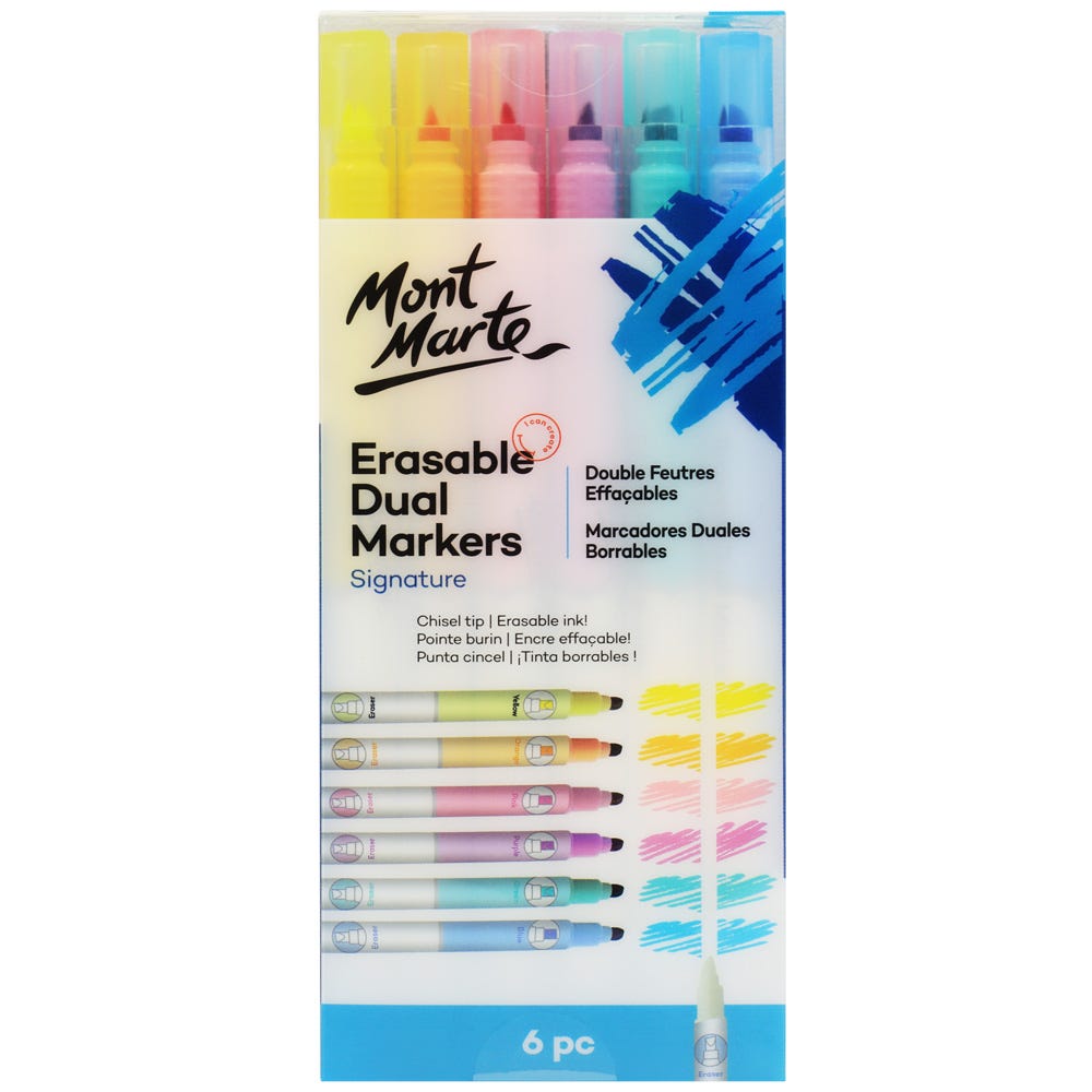 Mont Marte Erasable Dual End Markers 6pc - Al Masam Stationery LLC