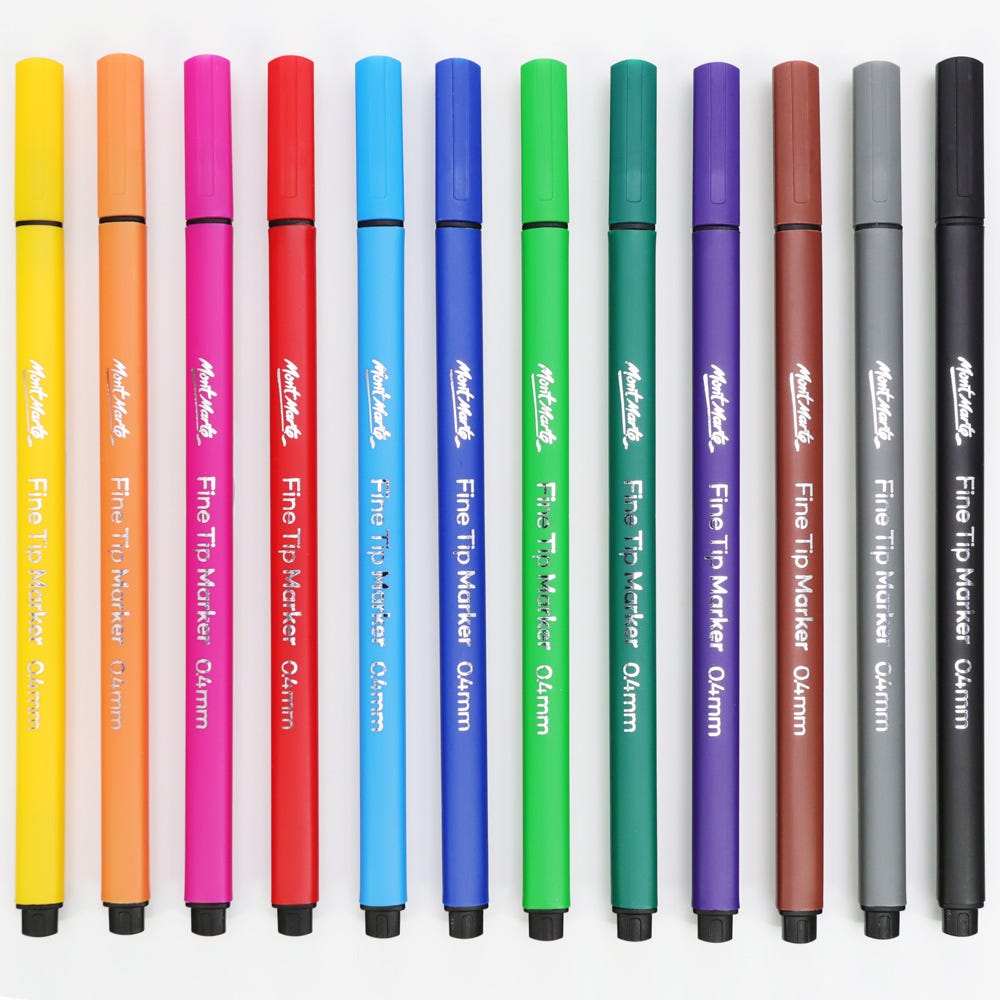 Mont Marte Fine Tip Marker 12pc Tri Grip in Case - Al Masam Stationery LLC