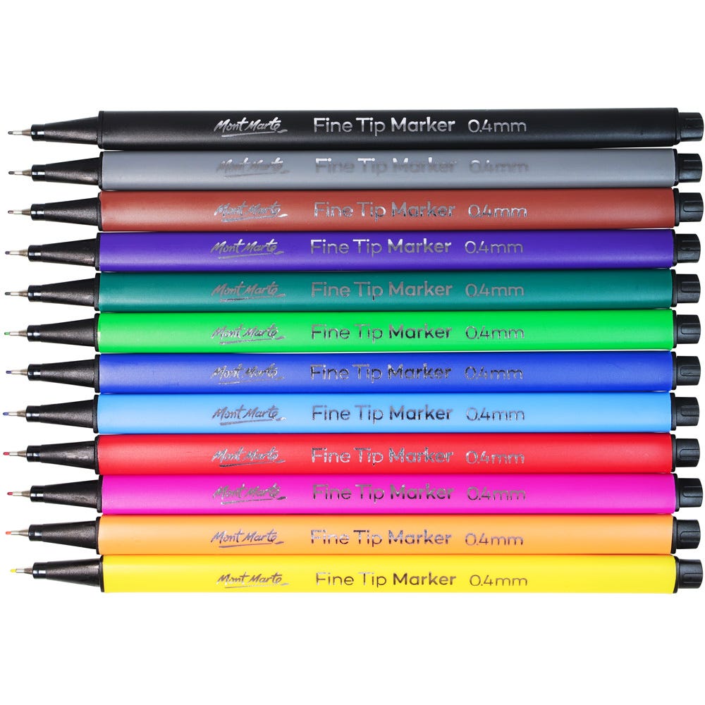 Mont Marte Fine Tip Marker 12pc Tri Grip in Case - Al Masam Stationery LLC