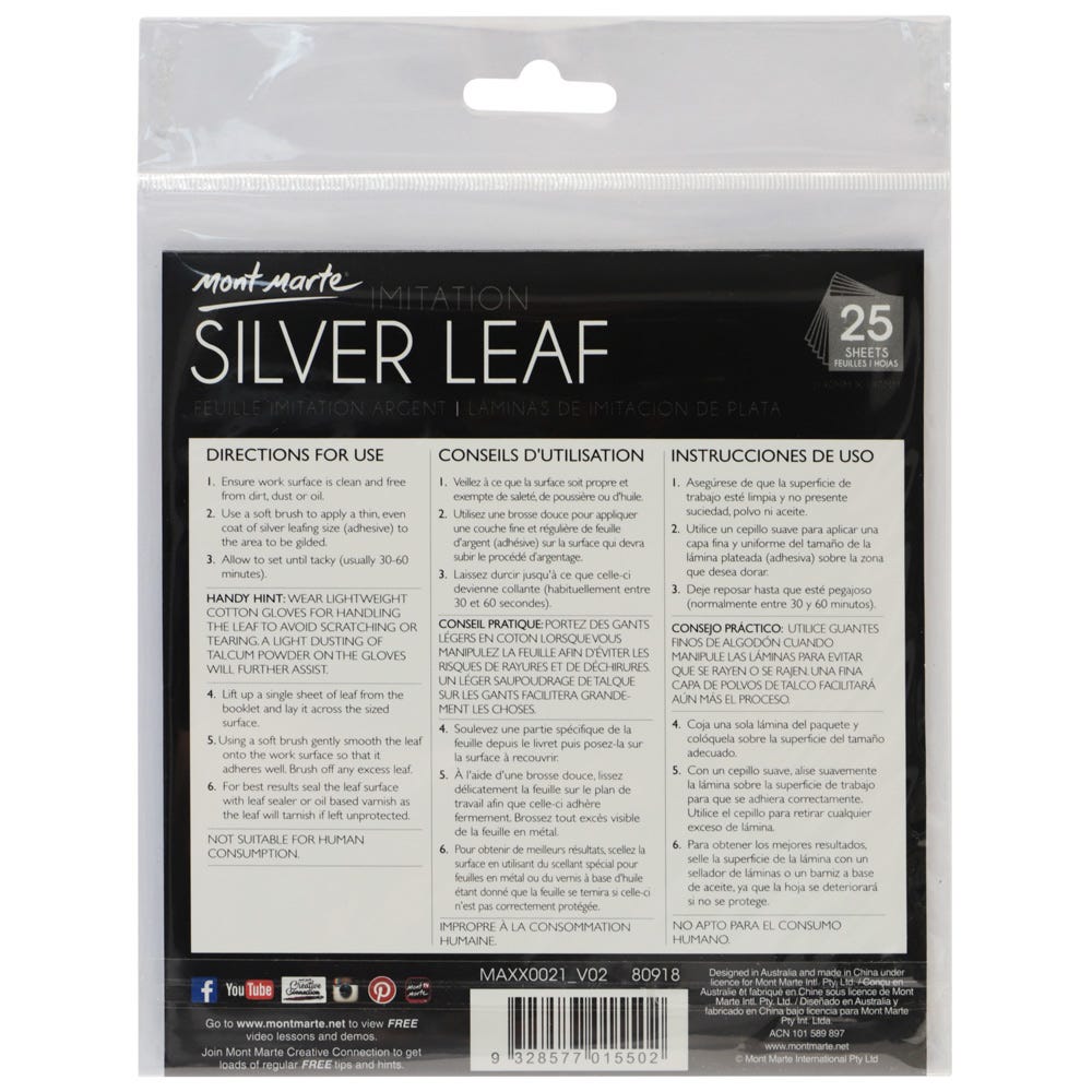 Mont Marte Imitation Silver Leaf 14x14cm 25 sheets Secondary image
