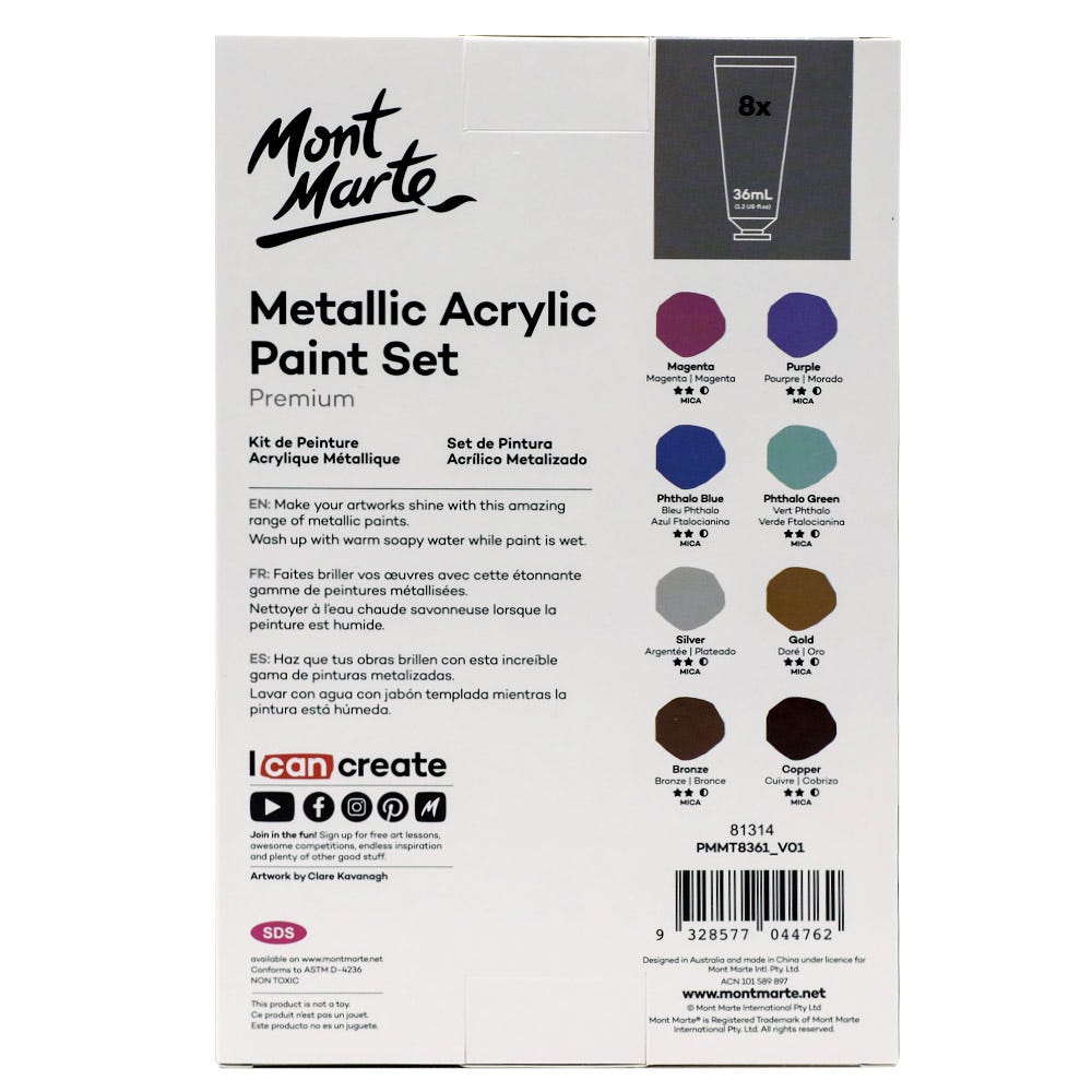Mont Marte Metallic Acrylic Paint Set 8pc x 36ml - Al Masam Stationery LLC - art & craft - art & craft