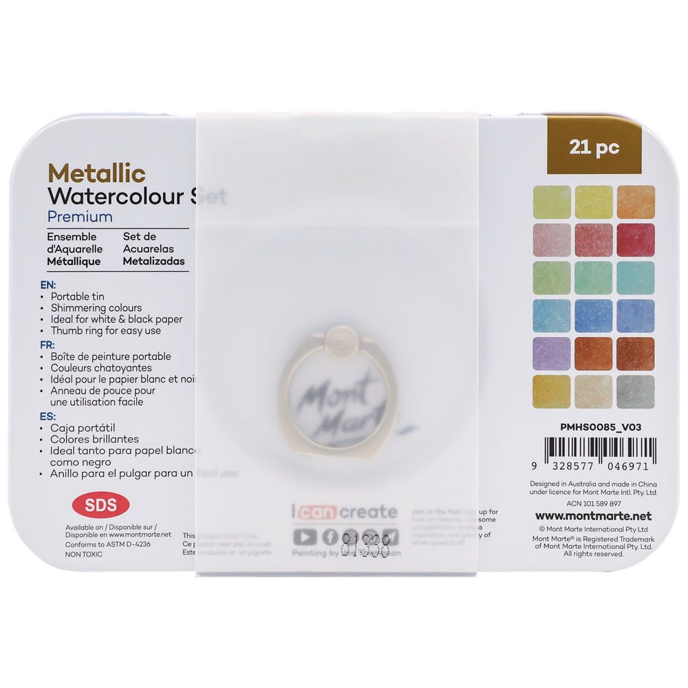 Mont Marte Metallic Watercolour Cake Set in Tin 21pc - Al Masam Stationery LLC