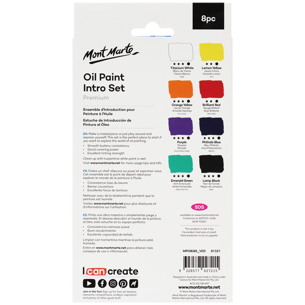 Mont Marte Oil Paint Intro Set 8pc x 18ml Secondary image