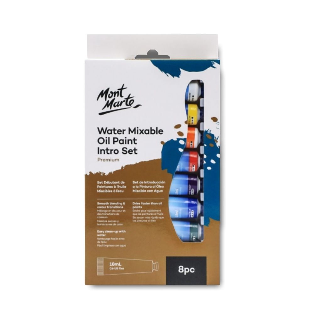 Mont marte Water Mixable Oil Paint Intro Set 8pc x 18ml - Al Masam Stationery LLC Main image