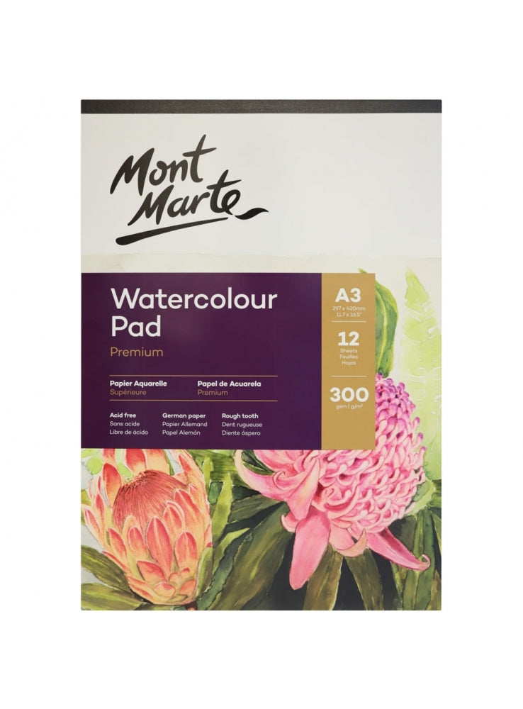 Mont Marte Cotton Watercolour Paper Pad 300gsm A3 12 Sht - Al Masam Stationery LLC Main image