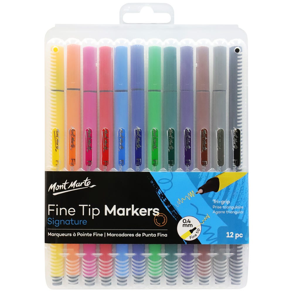 Mont Marte Fine Tip Marker 12pc Tri Grip in Case - Al Masam Stationery LLC Main image