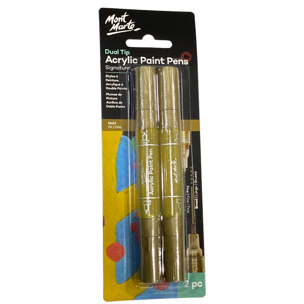 Mont marte Acrylic Paint Pens Dual Tip Gold 2pc - Al Masam Stationery LLC Main image