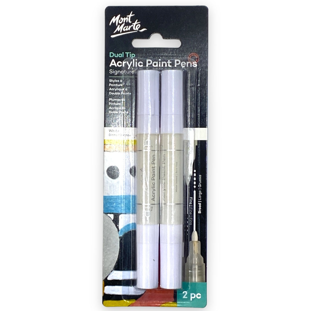 Mont marte Acrylic Paint Pens Dual Tip White 2pc - Al Masam Stationery LLC Main image