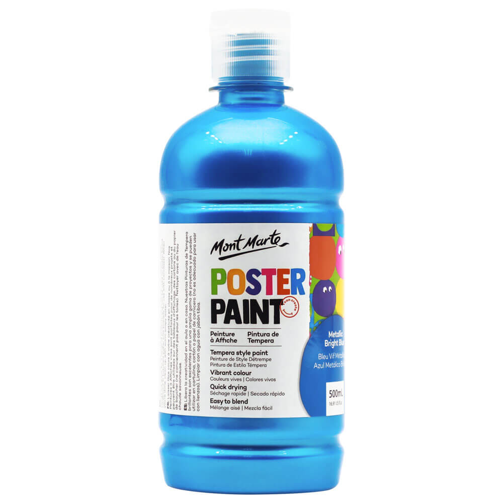 Mont Marte Poster Paint 500ml - Metallic Bright Blue - Al Masam Stationery LLC Main image