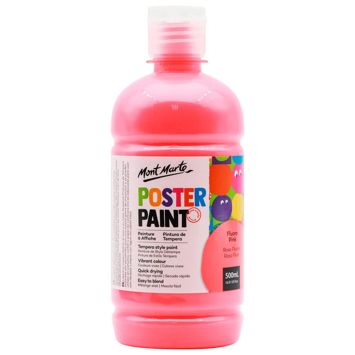 Mont Marte Poster & Tempera Paint 500ml in bright Fluoro Pink, vibrant acrylic paint for art projects and posters.