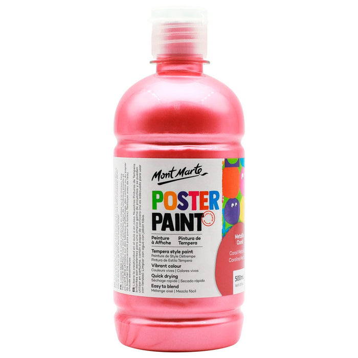 Mont Marte Poster & Tempera Paint 500ml in metallic coral, vibrant color for art projects and creative painting.