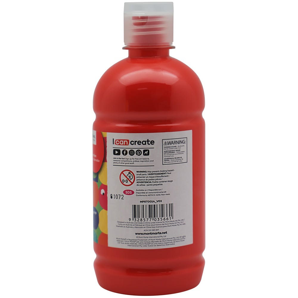 Mont Marte Poster Paint 500ml - Vermilion - Al Masam Stationery LLC