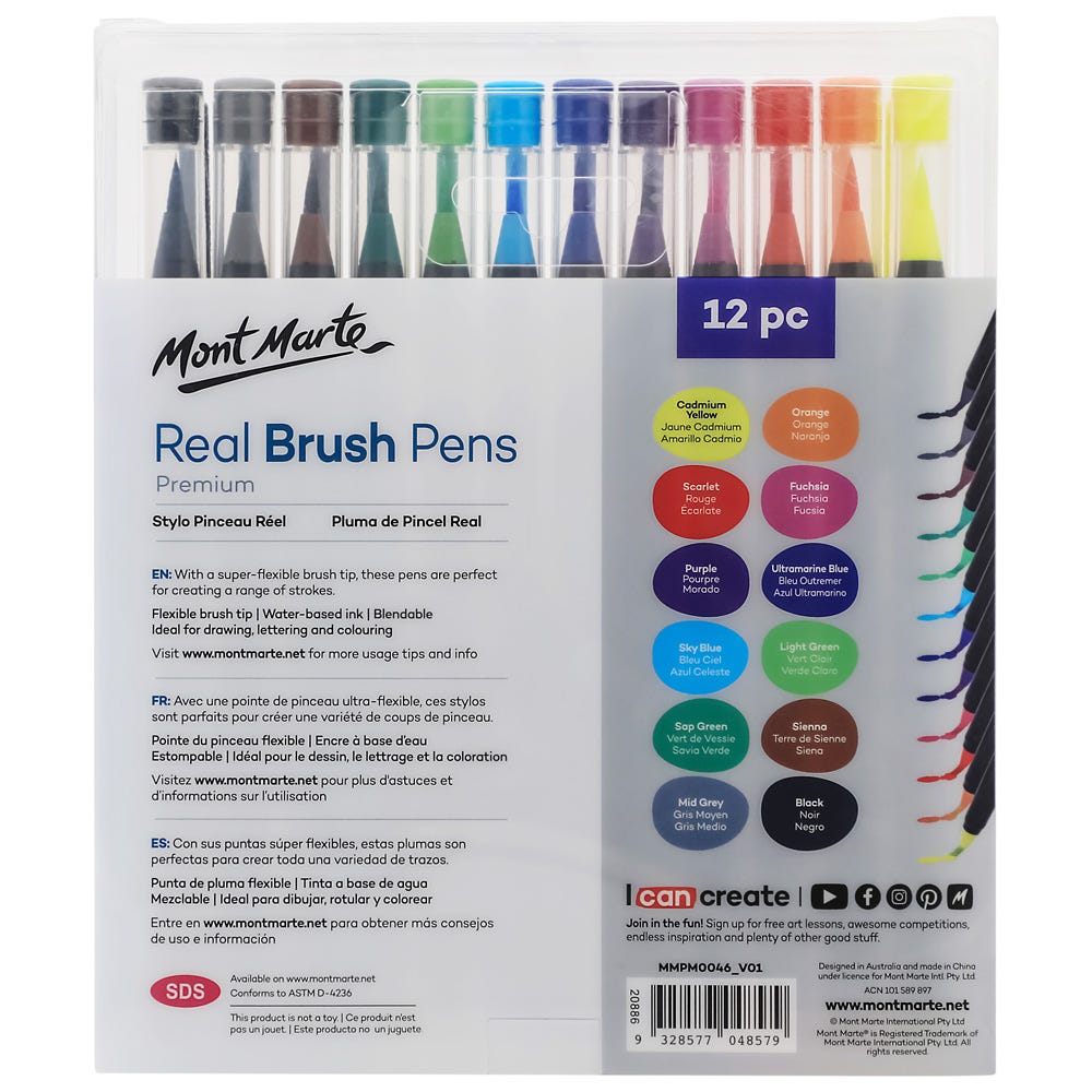 Mont Marte Real Brush Pens 12pc - Al Masam Stationery LLC
