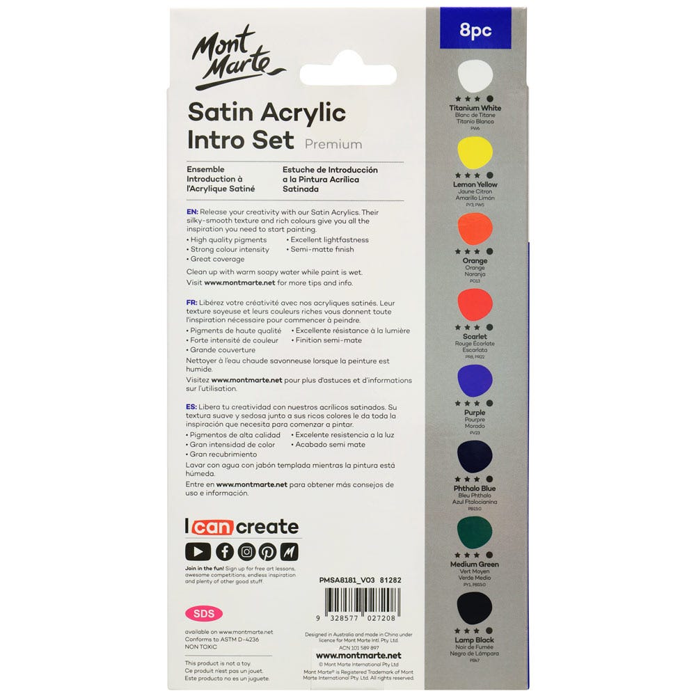 Mont Marte Satin Acrylic Intro Set 8pc x 18ml - Al Masam Stationery LLC - art & craft - art & craft