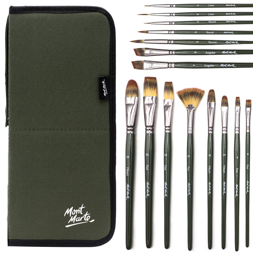 Mont Marte Artist Brush Set w/ Easel Wallet 17pc - Al Masam Stationery LLC