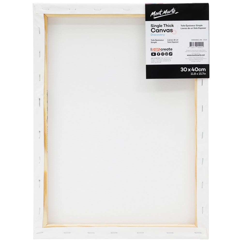 Mont Marte Discovery Single Thick Canvas 30x40cm for Acrylic, Oil & Craft Painting